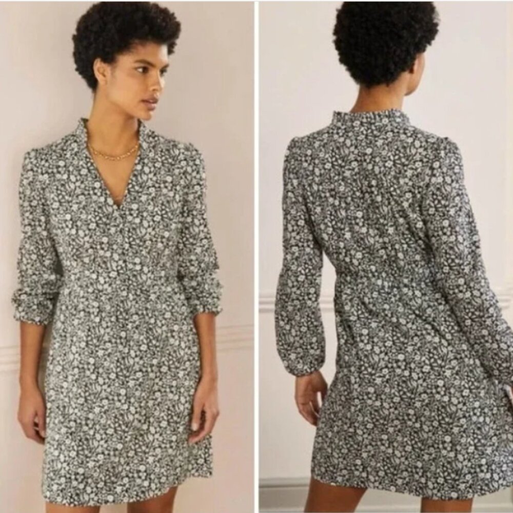 Boden Notch Neck Long Sleeve Tea Dress